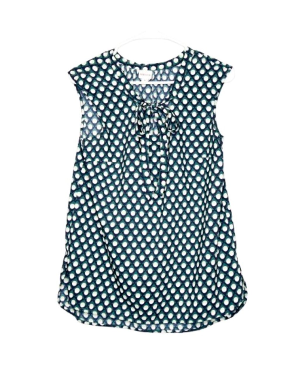 Merona Green White Polka Dot Lightweight Sleeveless Tie Blouse - M